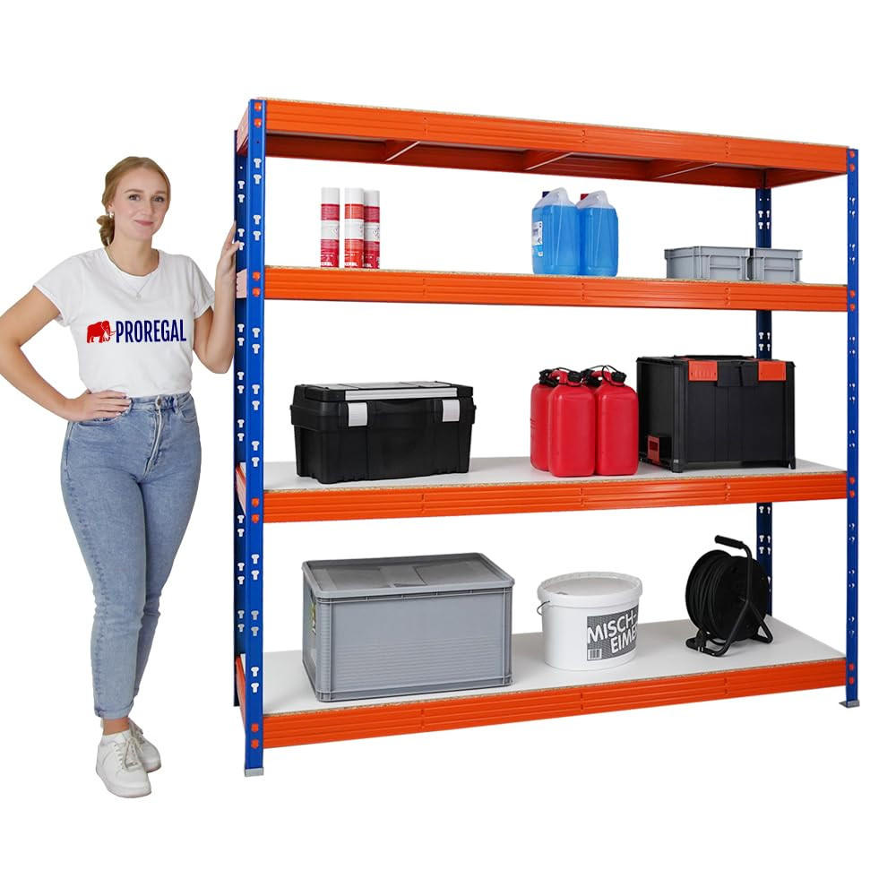 SCHWERLASTREGAL Rhino 180x200x60 cm 4 Melamin-Ebenen 16mm Fachlast 500 kg Blau/Orange - Blau/Orange, Metall (200/180/60cm) - PROREGAL
