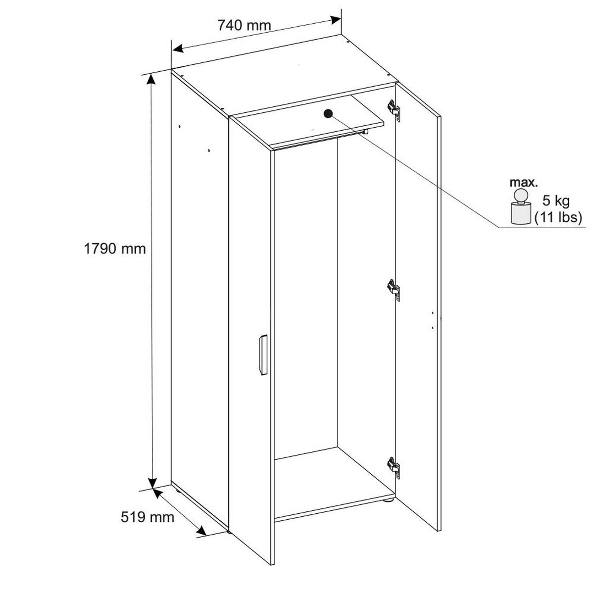 KLEIDERSCHRANK Basic Weiß 74 / 52 / 179 cm - Silberfarben/Weiß, Holz/Holzwerkstoff (74/179/52cm) - Feldmann-Wohnen