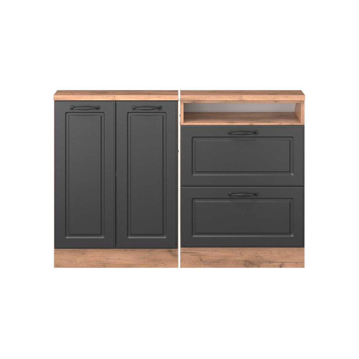 DACHSCHRÄGENSCHRANK-SET Rion Anthrazit Landhaus/Goldkraft Eiche 2er Set - Honigeiche/Anthrazit, Holzwerkstoff (120/81.6/46cm) - Vicco