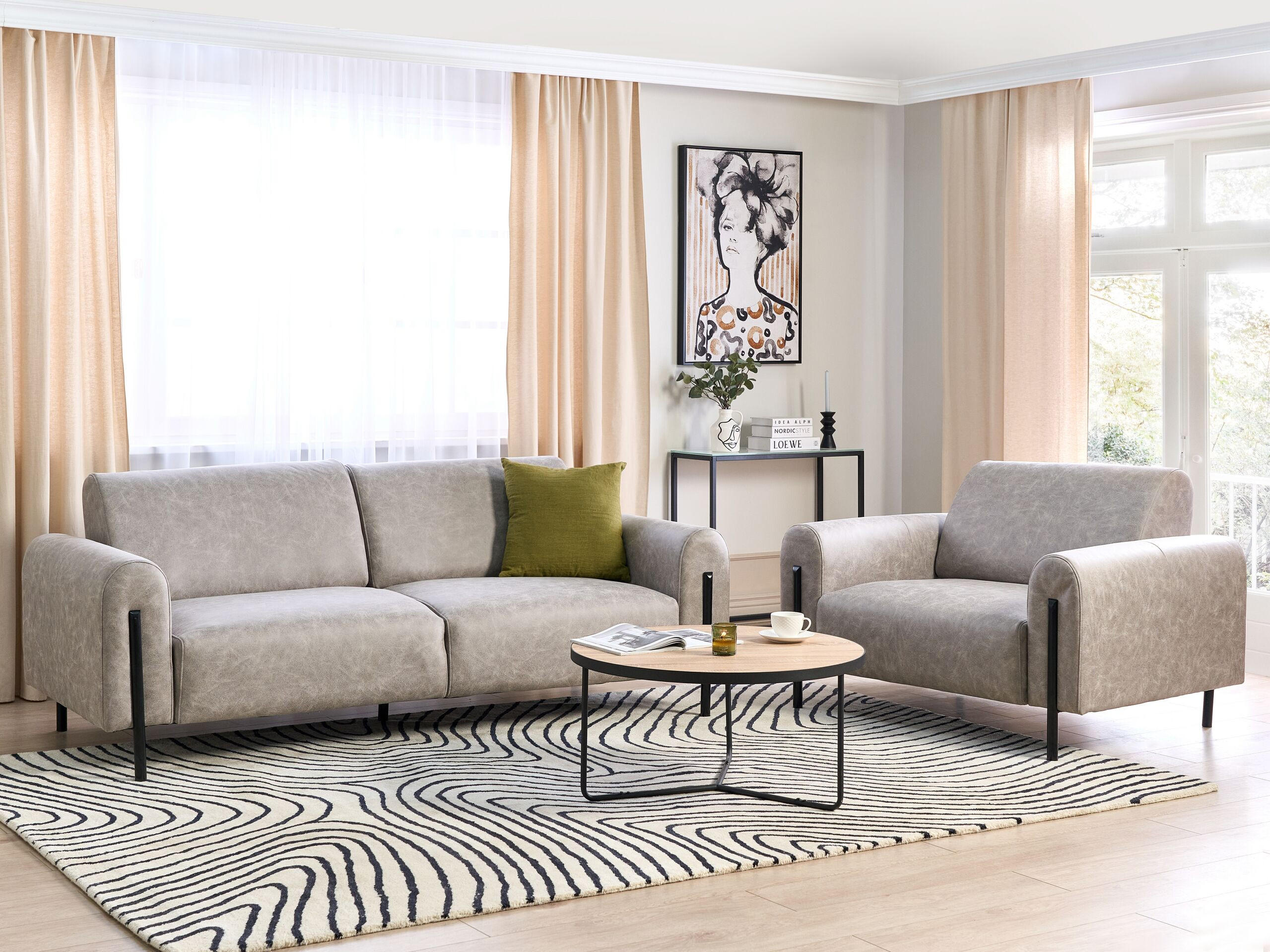 4-SITZER-SOFA Set Lederoptik hellgrau Askim - Schwarz/Grau, Textil (122/122/207cm) - Beliani