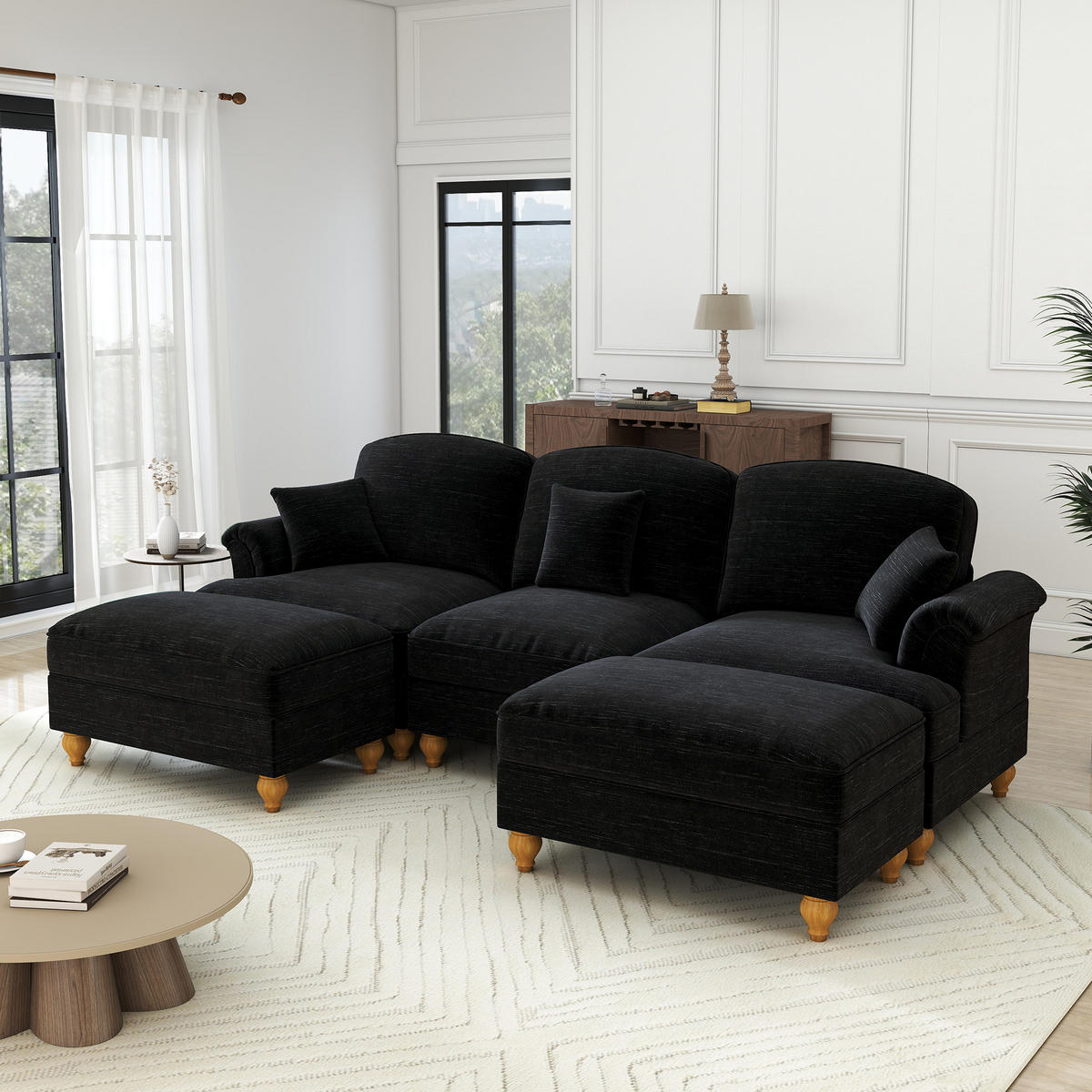 3-SITZER Sofa 272x140x93 cm aus Chenille-Stoff zweifarbig gestaltbar, schwarz - Schwarz, Textil (140/93/272cm)