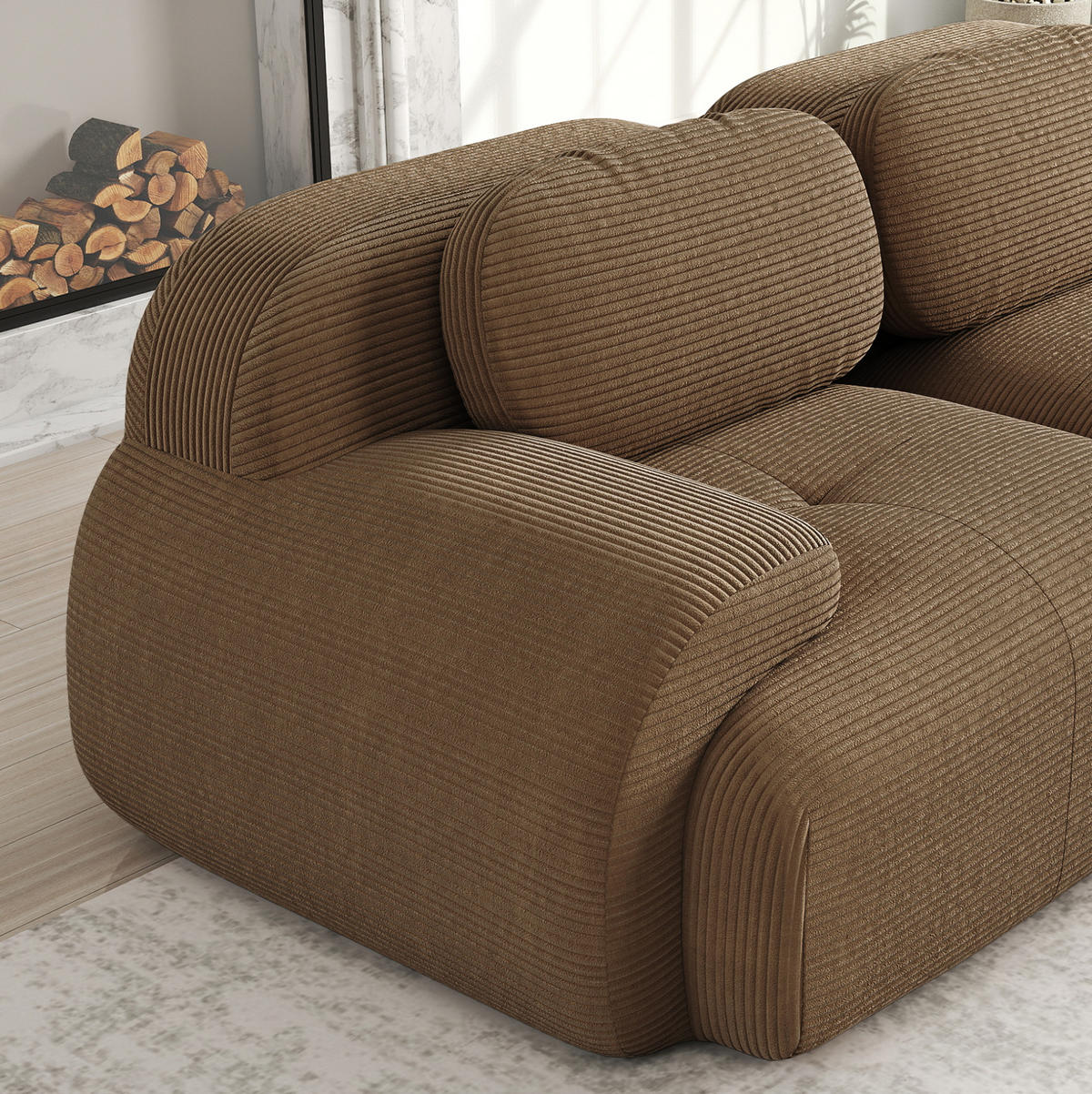 MODULÁRNÍ rohová pohovka z manšestrové látky hnědá bez rámu s měkkým polstrováním - hnědá, textil (103/75/208cm) - OKWISH