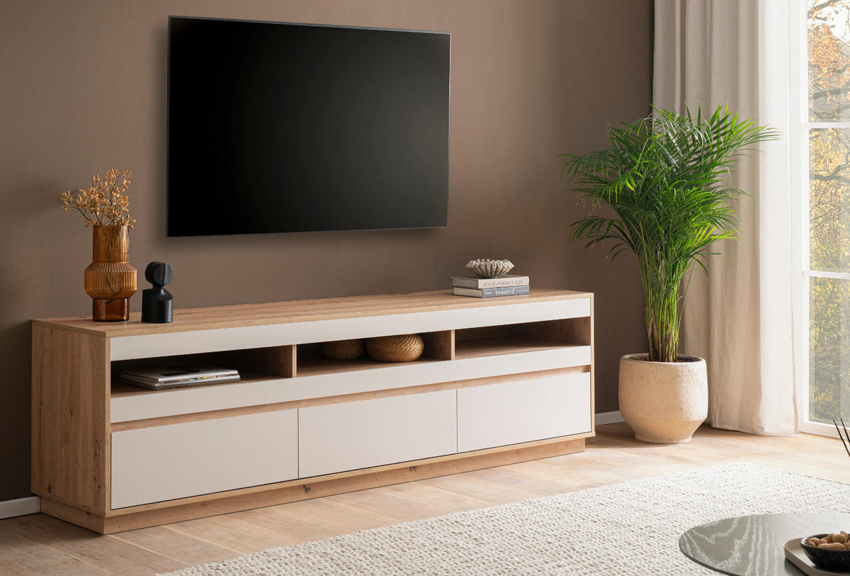 TV-LOWBOARD Kaschmir, Eiche Artisanm 202 cm, TV Unterteil mit Schubkästen - Kaschmir/Eiche Artisan, Holzwerkstoff/Metall (202/60/45cm) - Furn.Design