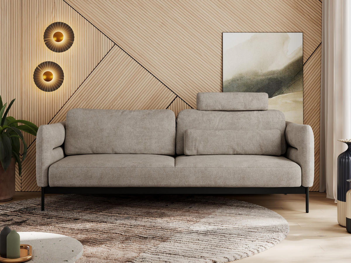 SOFA SALENTO Beige Struktur - Beige/Schwarz, Textil/Metall (221/82/101cm) - MKS