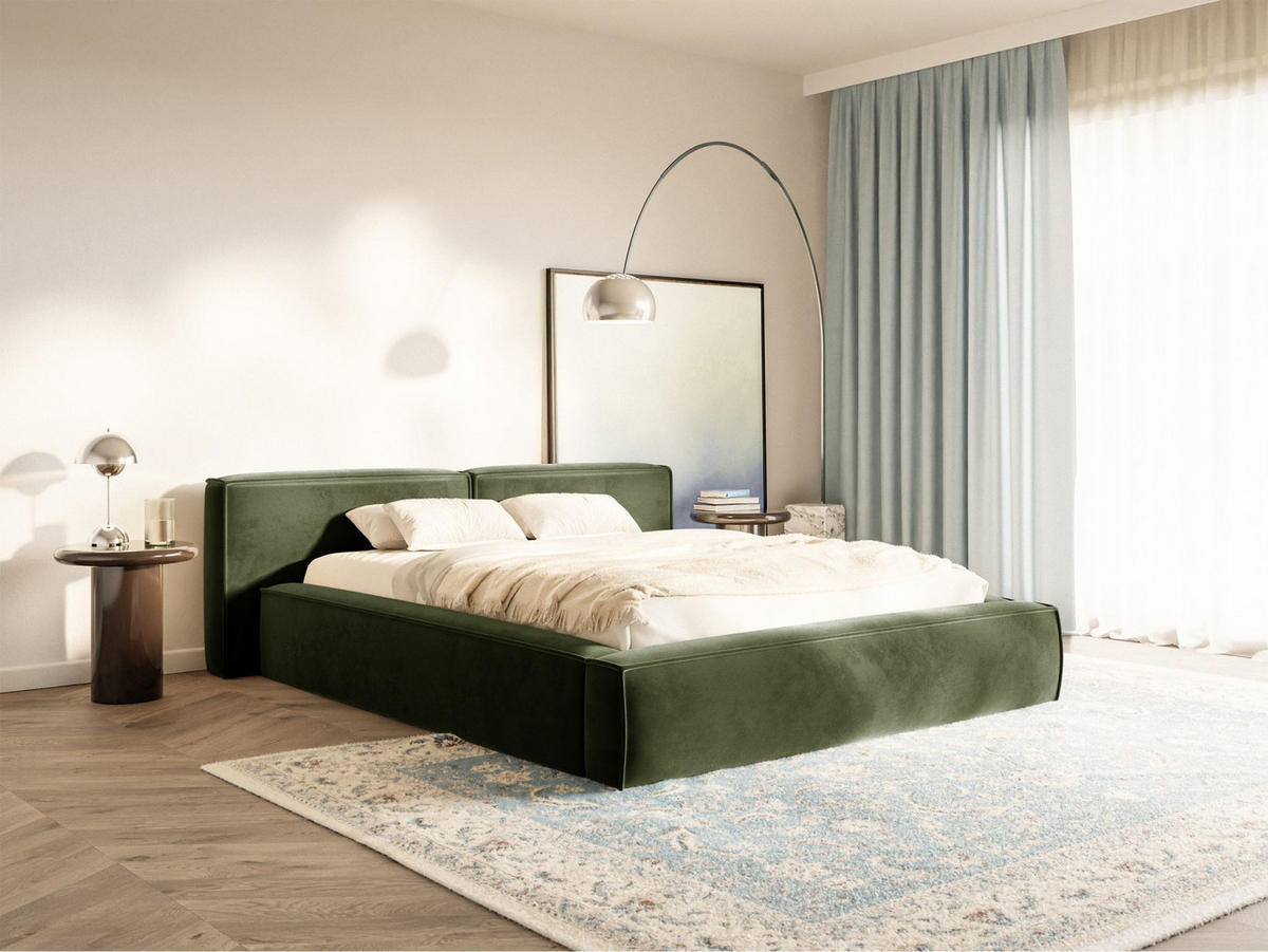 POLSTERBETT Tilves Low Olivgrün 160x200 cm - Schwarz/Olivgrün, Kunststoff/Textil (160/200cm) - Selsey