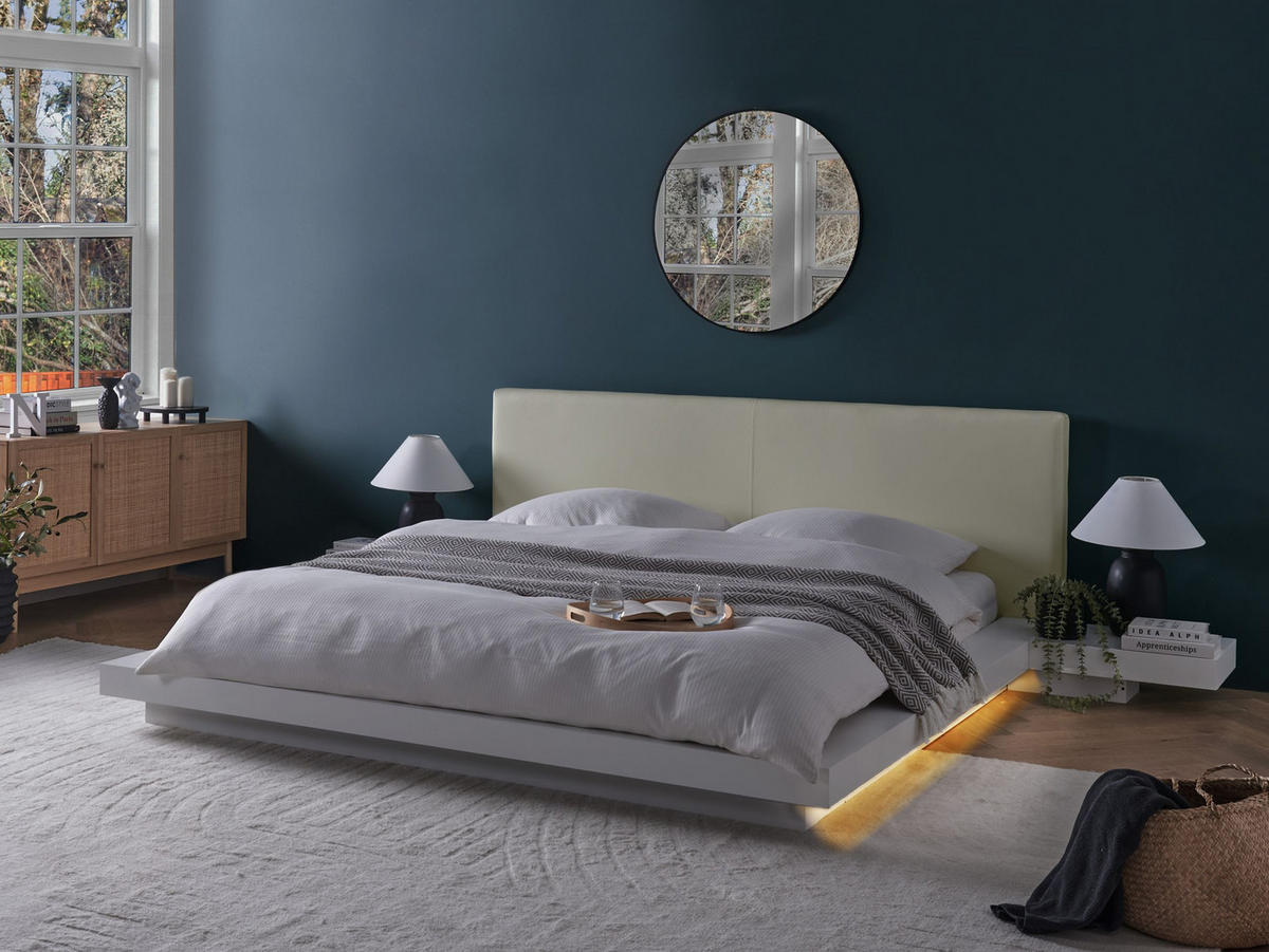 BETT mit LED 180x200 cm Weiß Zen - Weiß, Holzwerkstoff (180/200cm) - Beliani