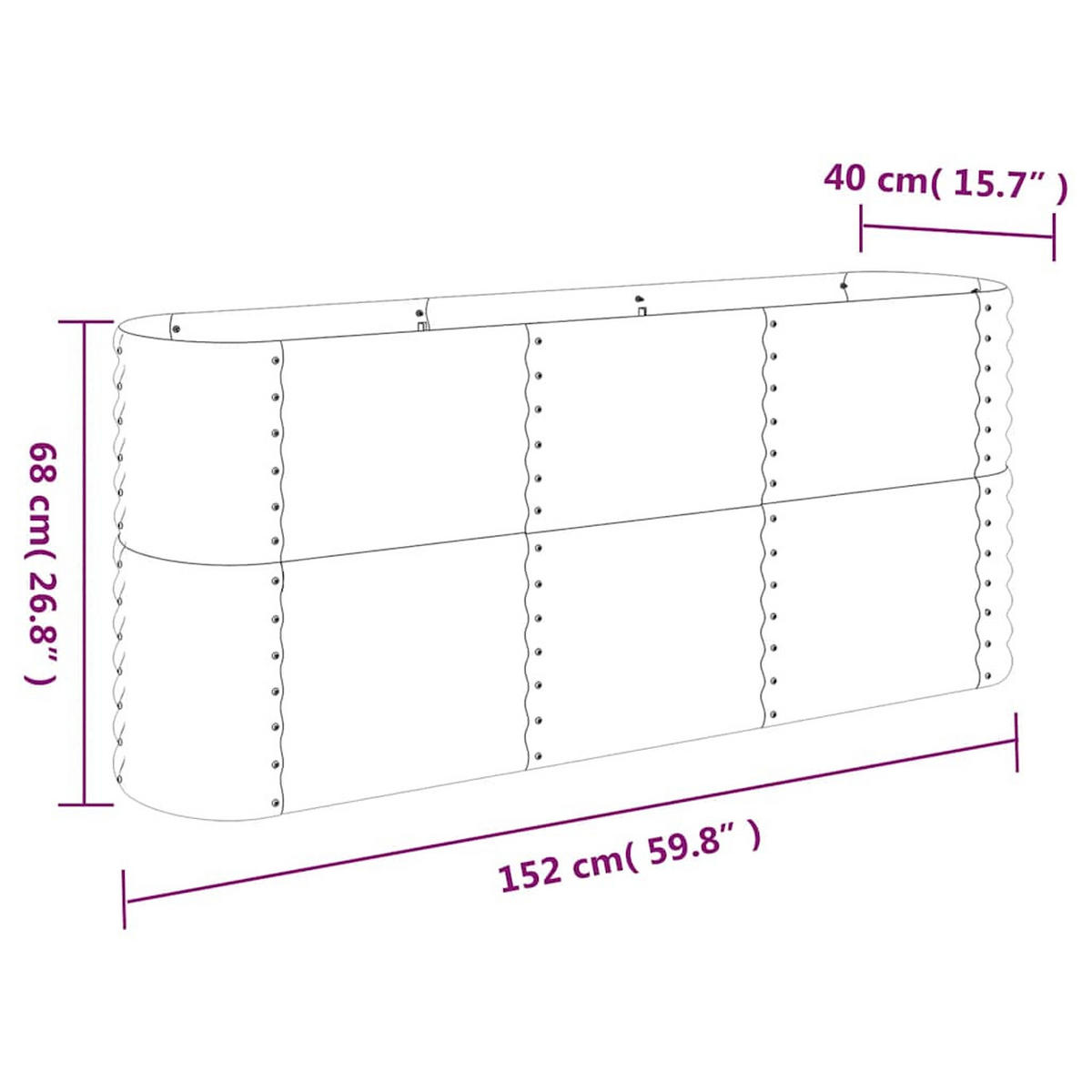 HOCHBEET Verzinkter Stahl 152/40/68 Cm Anthrazit - Anthrazit, Metall (152/68/40cm) - vidaXL