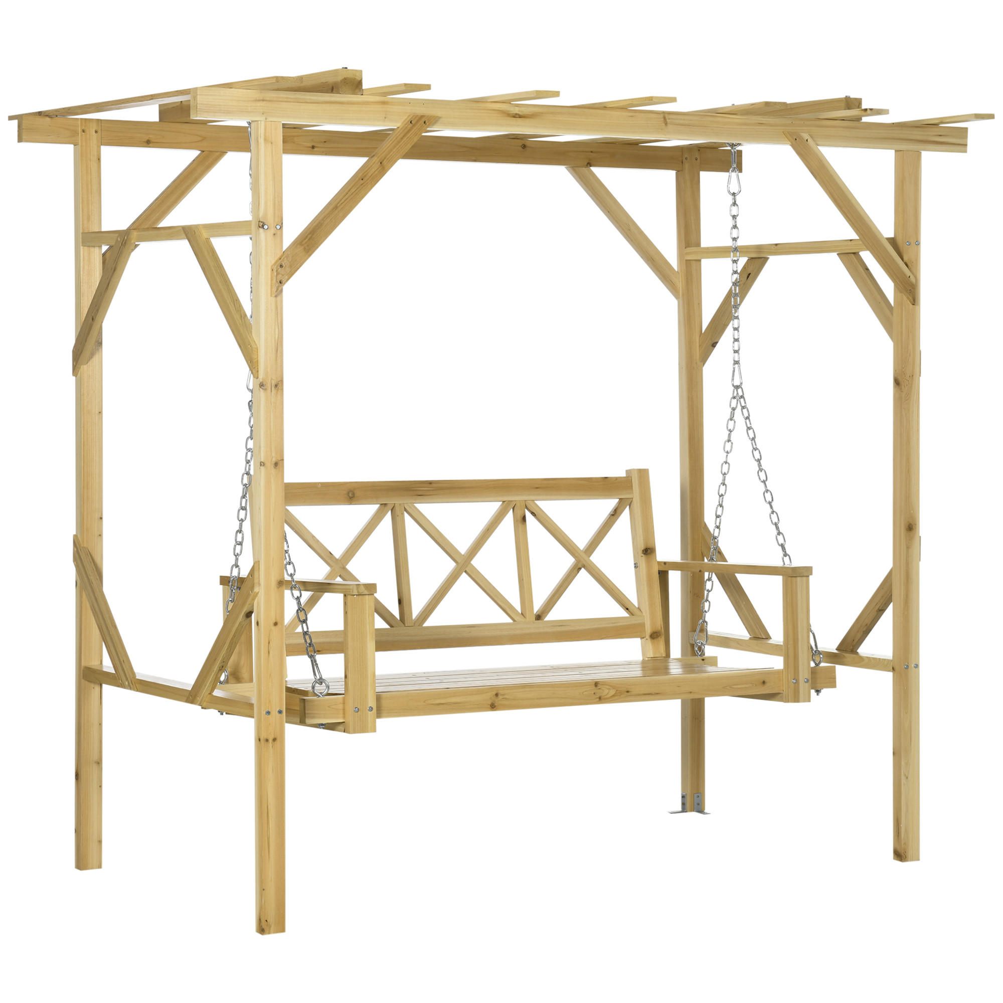 HOLLYWOODSCHAUKEL mit Pergola, Massivholz, Natur, 221 x 140 x 196 cm - Naturfarben, Holz (140/196/221cm) - Outsunny