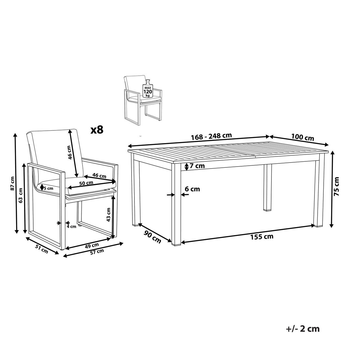 GARTENMÖBEL SET 8-Sitzer Aluminium dunkelgrau Pancole - Weiß/Grau, Metall - Beliani