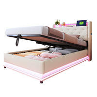 KINDERBETT 90/200 cm aus Leinenstoff mit LED-Beleuchtung und USB-Anschluss Beige - Beige, Textil (90/200cm) - Modenvie