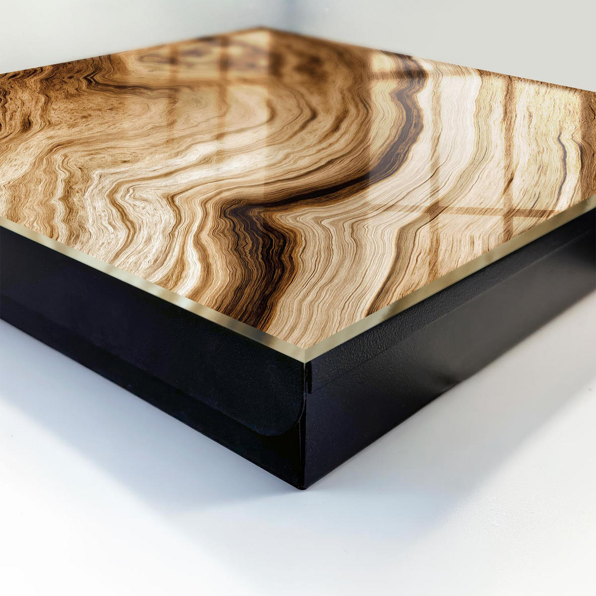 SCHLÜSSELBOX Schwarz 30x30 cm- Türöffnung nach rechts - Wellen aus Holz - Braun, Metall (30/30/5cm) - TULUP