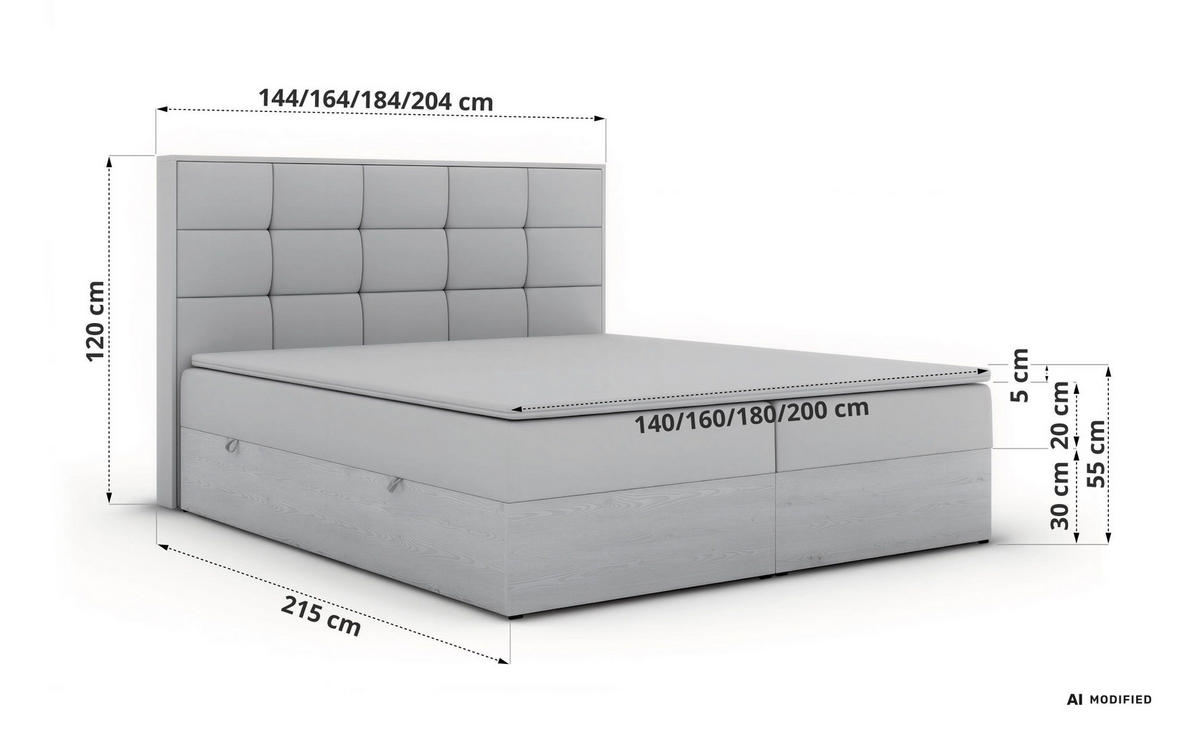 BOXSPRINGOVÁ POSTEĽ ALNOR 200/200 Hnedá Samet - Topper Visco - H3 (stredne tvrdý) - hnedá/čierna, textil/plast (200/200cm) - MKS