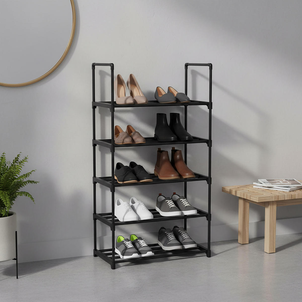 BOTNÍK - černá, kov/plast (45/89/30cm) - Relaxdays