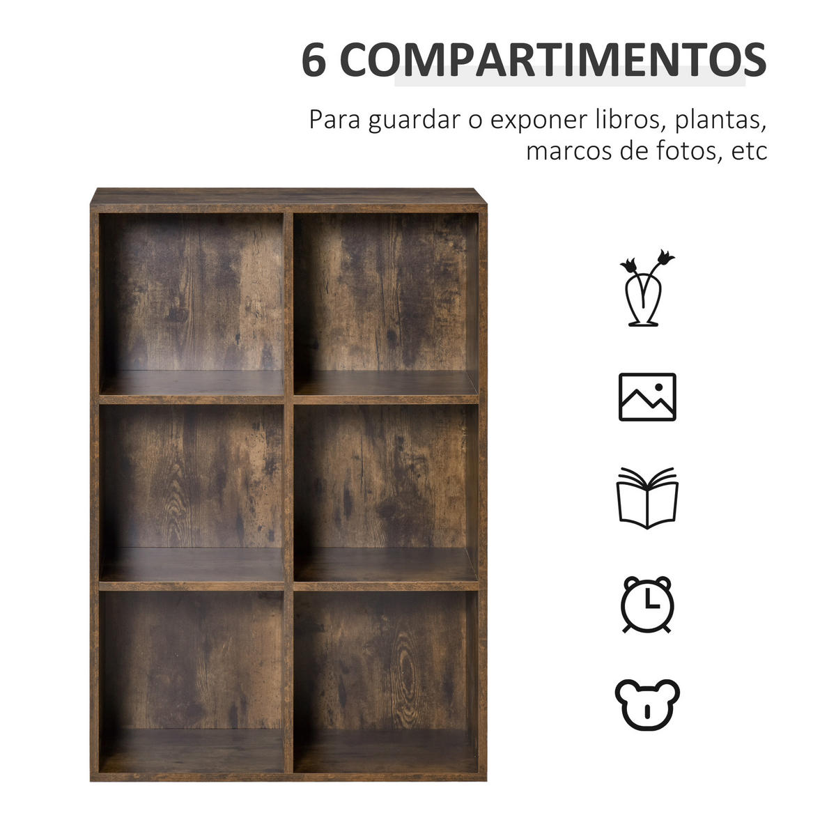 BÜCHERREGAL,DREISTÖCKIG 6 Fächer 65,5x30x97,5cm,rustikales braun - Braun, Holzwerkstoff (65.5/97.5/30cm) - Vallsero