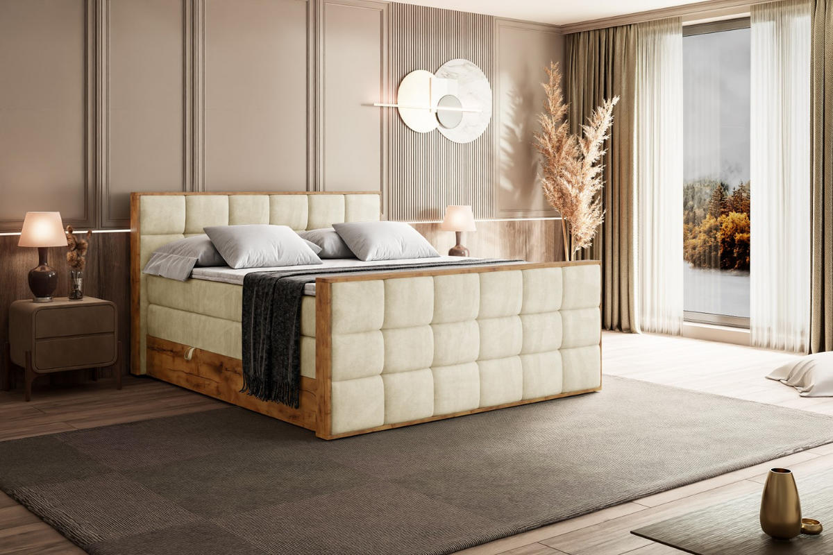 BOXSPRINGBETT mit Matratze H3|H4 und Lattenrost - LOLLI2-Z KING-160x200 - Beige Monolith - Beige, Holzwerkstoff (160/200cm) - ALTDECOR