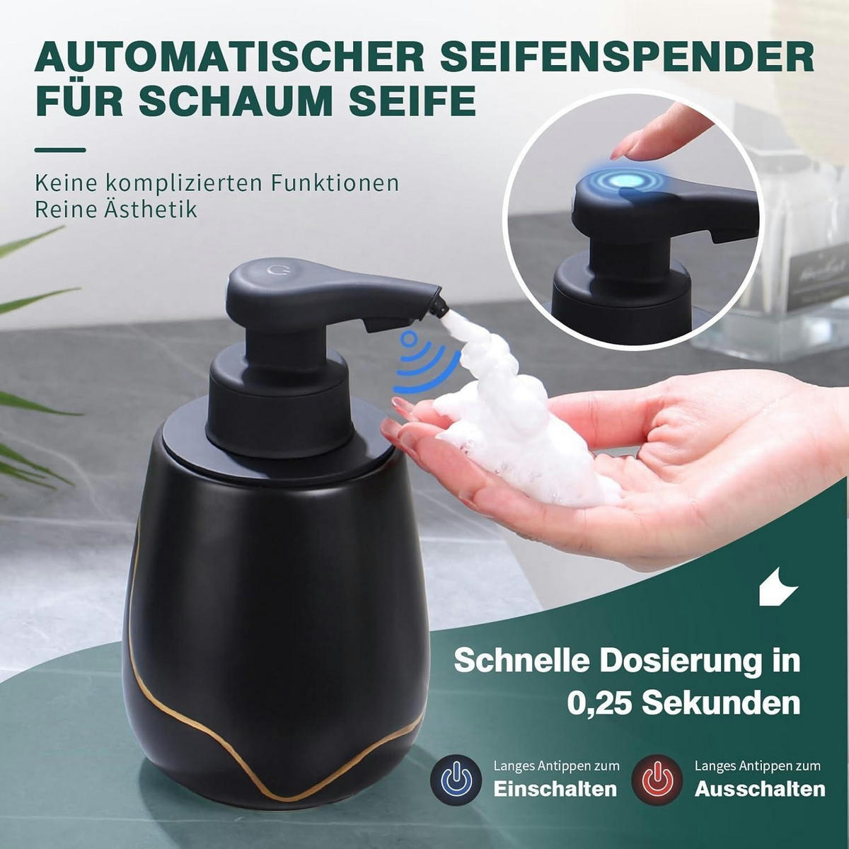 SEIFENSPENDER Automatisch Keramik Schwarz 500 ml - Schwarz, Keramik (9/17/10cm)