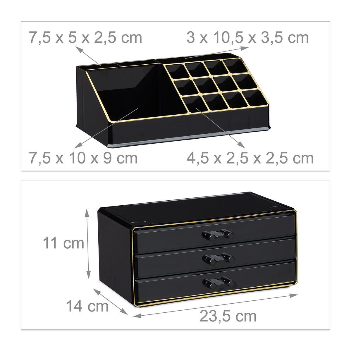 MAKEUP Organizer - Schwarz, Kunststoff (23.5/19/14cm) - Relaxdays