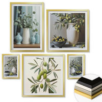 WANDBILDER 5er Set - 50x50 cm & 20x30 cm & 40x60 cm Goldrahmen - Oliven in Vasen in gedeckten Farben - Goldfarben, Kunststoff (40/60cm) - ArtPrintCave