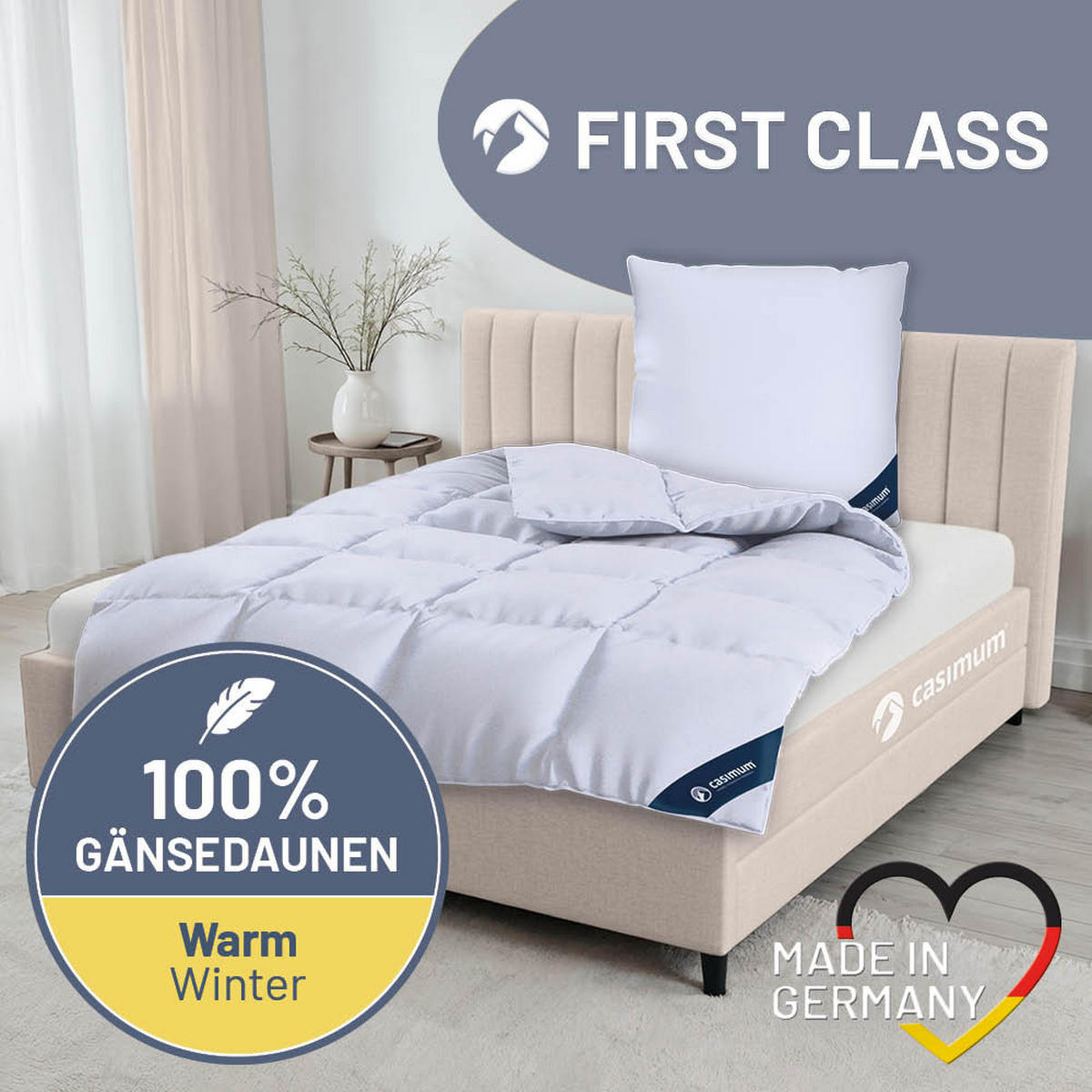 DAUNENDECKE 200x200 Warm, FIRST CLASS Winterdecke 100% Gänsedaune - Weiß, Textil (200/200cm) - casimum