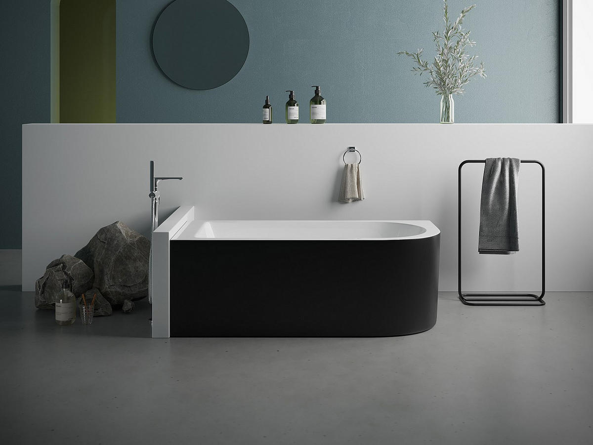 ECKBADEWANNE - 240L - 170 x 75 x 58 cm - Ecke Links - Schwarz matt - AKINA - Schwarz, Kunststoff (170/58/75cm) - Vente-Unique