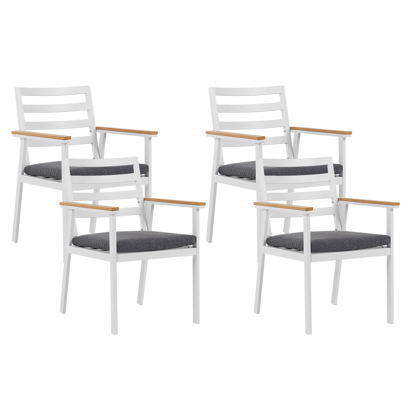 GARTENSTUHL 4er-Set Aluminium weiß Auflagen grau Cavoli - Weiß/Grau, Metall (54/82/60cm) - Beliani