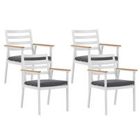 GARTENSTUHL 4er-Set Aluminium weiß Auflagen grau Cavoli - Weiß/Grau, Metall (54/82/60cm) - Beliani