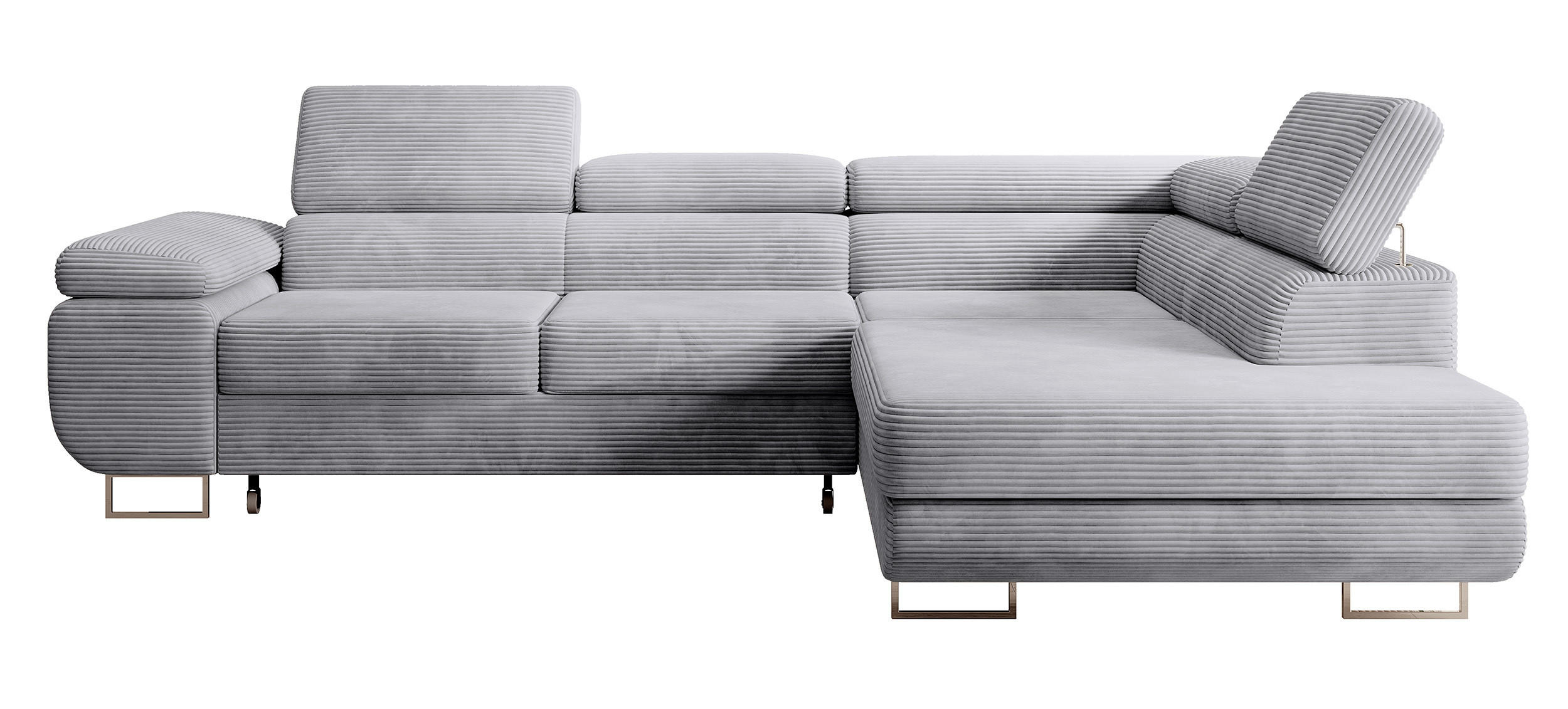 ECKSOFA Stevil Hellgrau Cordbezug - Silberfarben/Hellgrau, Textil/Metall (275/203cm) - Selsey