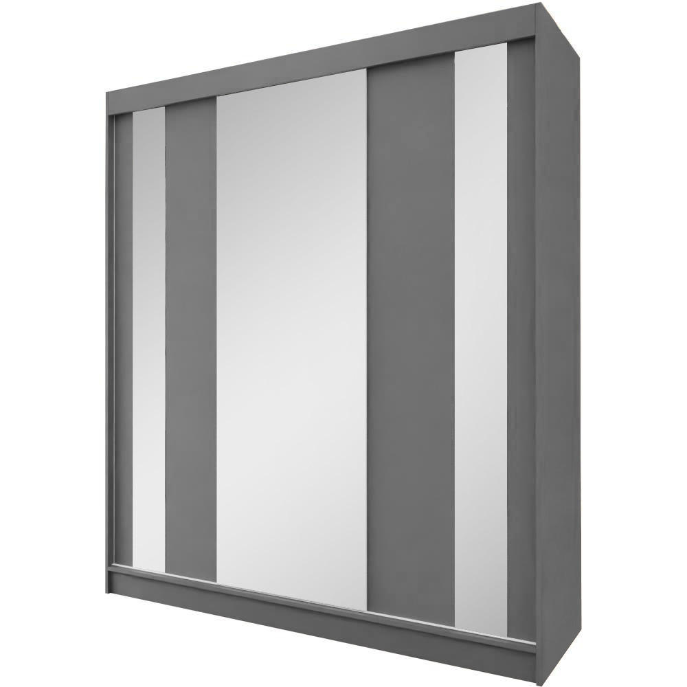 SCHWEBETÜRENSCHRANK Gaja 180/216/61 graphit mit Spiegel - Graphitfarben, Holzwerkstoff (180/216/61cm) - Beautysofa