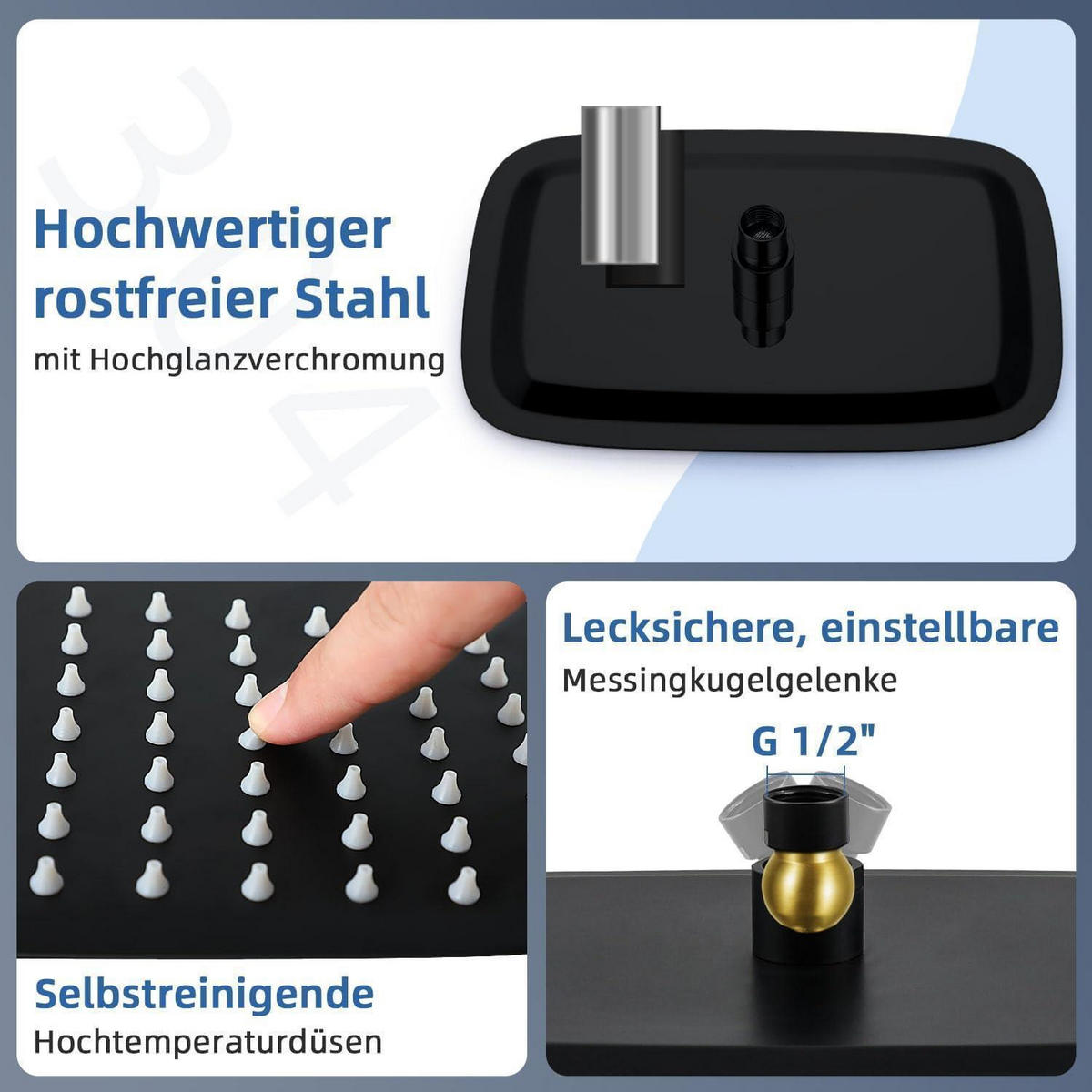 DUSCHKOPF Regendusche Edelstahl Mattschwarz 30 x 20 cm - Schwarz, Metall (20/12.7/30cm)
