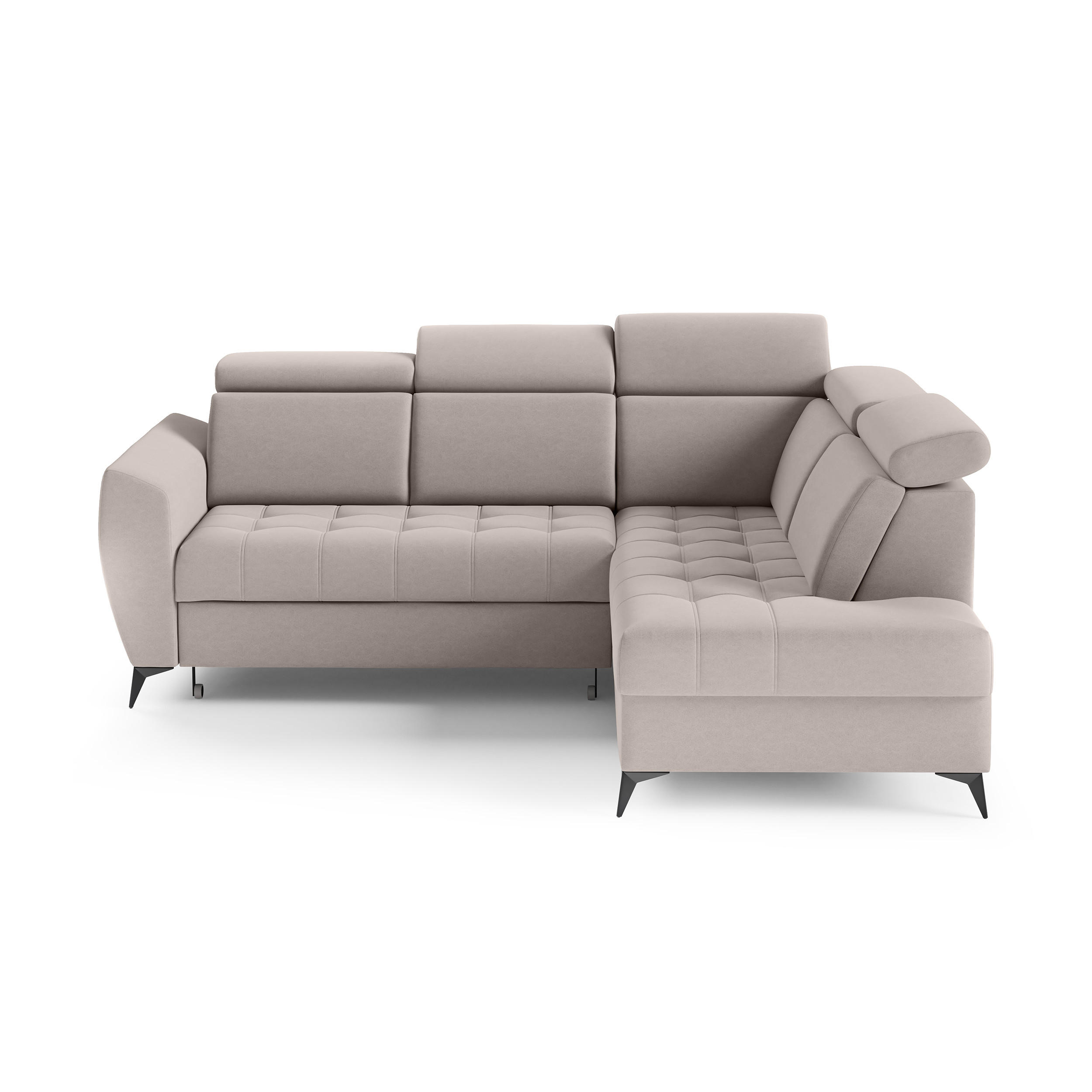 ECKSCHLAFSOFA Aurora II mit verstellbare Kopfstützen, Beige, rechts - Beige/Schwarz, Textil (266/204cm) - Beautysofa