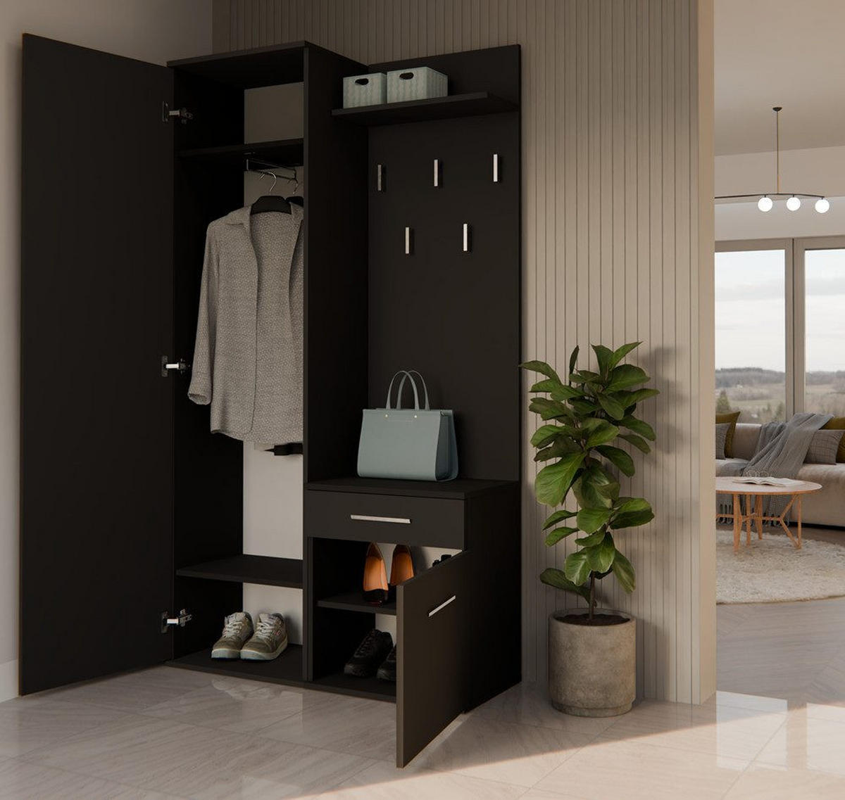 GARDEROBENSET Gustav (3-teilig) - Schwarz, Holzwerkstoff (50/180/35cm) - kommodly