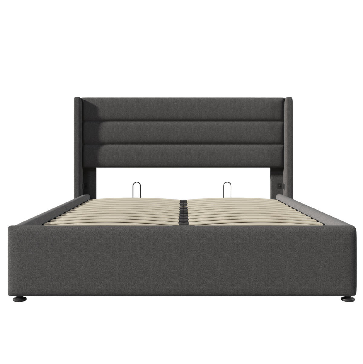 BETT mit Bettkasten 140x200 cm Leinen Grey - Grau, Metall (140/200cm) - Meubliv