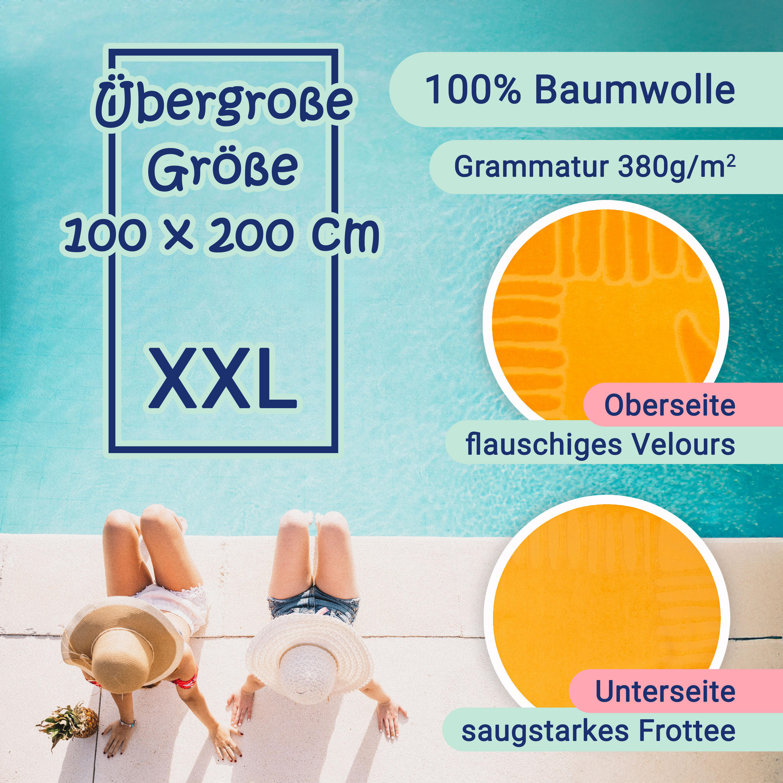 STRANDTUCH, 100x200 cm, 100% Baumwolle, Gelb - Gelb, Textil (100/200cm) - Zollner
