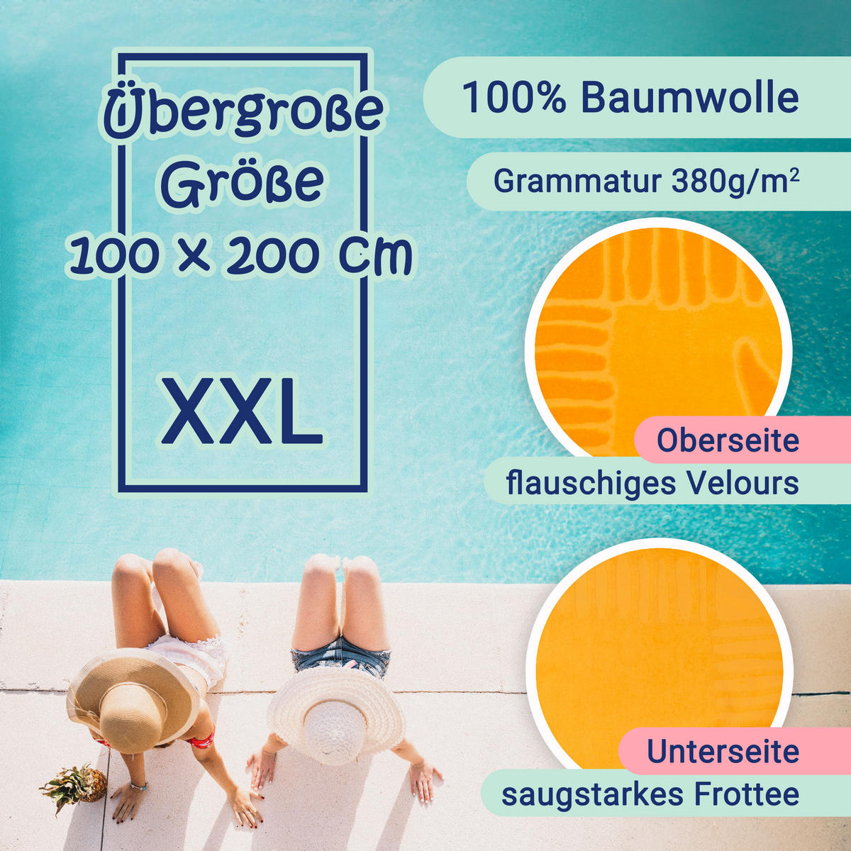 STRANDTUCH, 100x200 cm, 100% Baumwolle, Gelb - Gelb, Textil (100/200cm) - Zollner