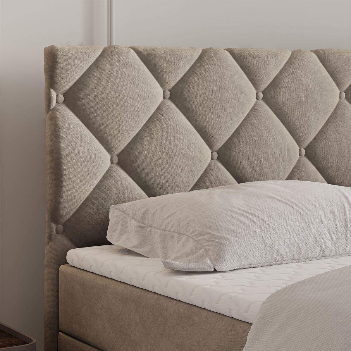 BOXBETT ROVARI 180x200 cm mit Matratze und Topper - Beige - Beige, Holz (180/200cm) - MASSENO