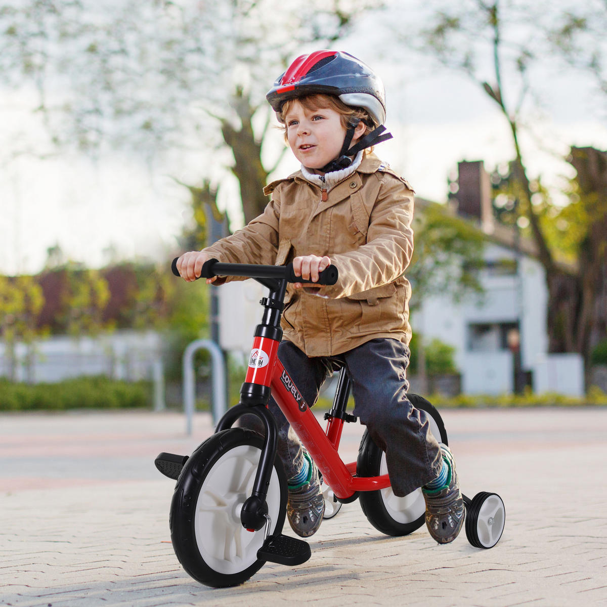 LAUFRAD DE-18540 2-in-1 mit Pedalen & Stützrädern Rot - Rot, Metall (85/36/54cm) - ComfortXL