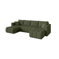 SEDACÍ SOUPRAVA DO U s funkcí spaní a úložným prostorem GARD-U 300x146x85 zelená bouclé - černá/zelená barva, kompozitní dřevo/textil (300/85/146cm) - ALTDECOR