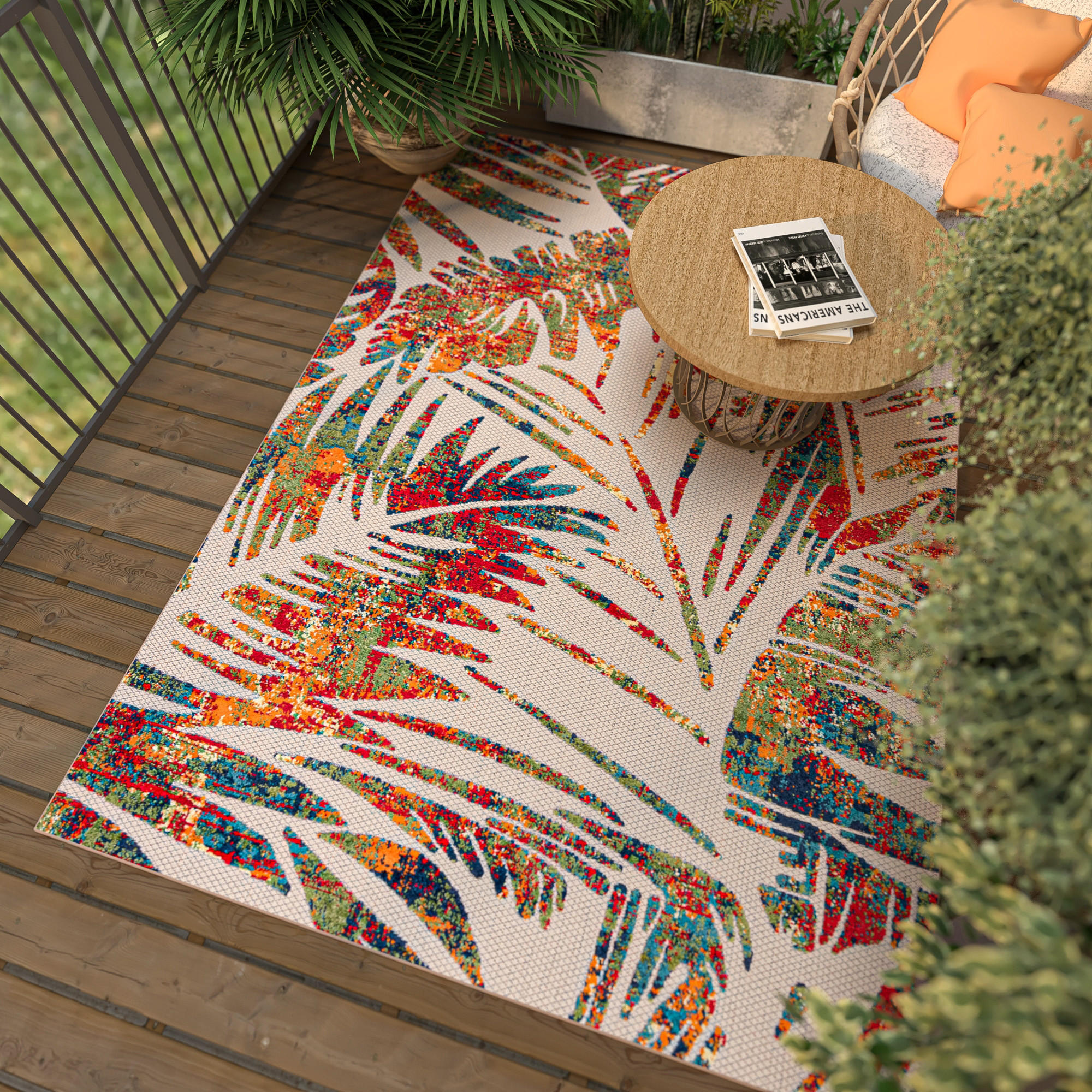TEPPICH Outdoor Bunte Pflanzlich Kurzflor Rechteckig Boho - 120x170 cm - Orange, Textil (120/170cm) - Mazovia
