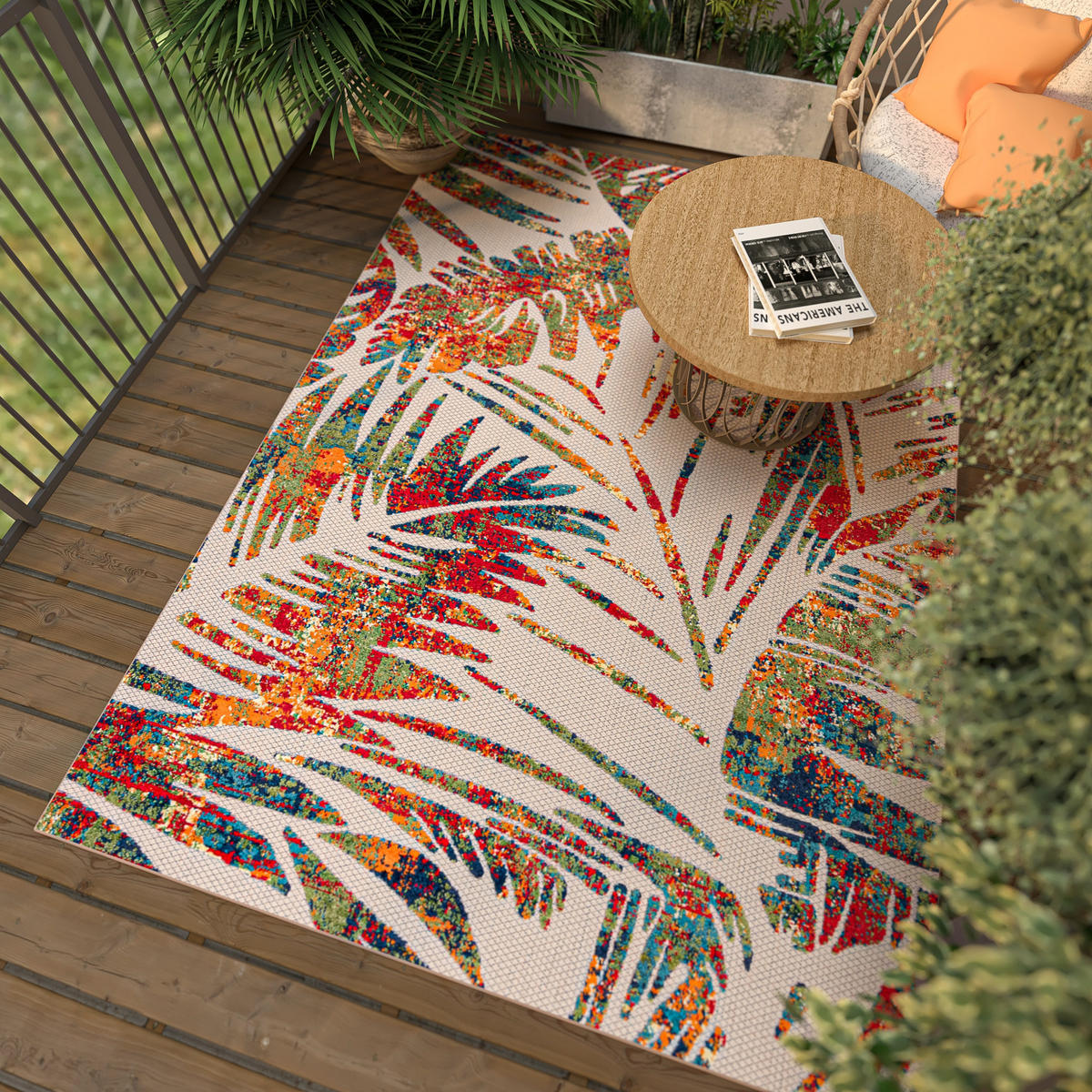 TEPPICH Outdoor Bunte Pflanzlich Kurzflor Rechteckig Boho - 140x200 cm - Orange, Textil (140/200cm) - Mazovia