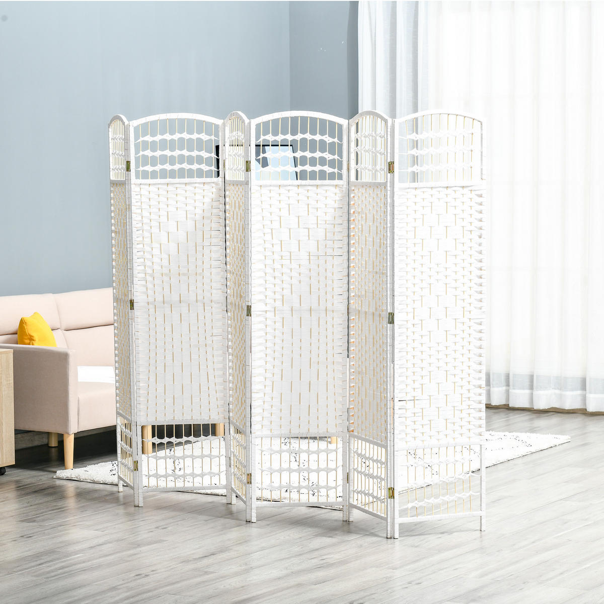 PARAVENT DE-14240 6-teilig, klappbar 242x170 cm Weiß - Weiß, Papier (242/170/1.7cm) - ComfortXL