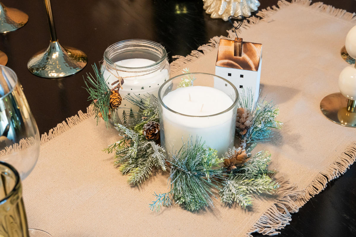 WEIHNACHTSKERZE mit Schmuck 9,5/9,5/10 cm - Rot, Glas (9.5/10/9.5cm) - Atmosphera Createur d´interieur
