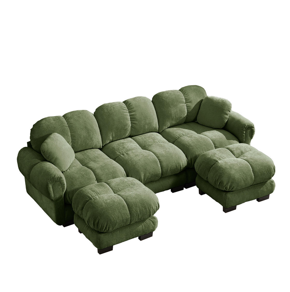 SOFA U-Form 3-Sitzer mit Hocker Chenille Grün - Grün, Holz (149/90/260.1cm) - Meubliv
