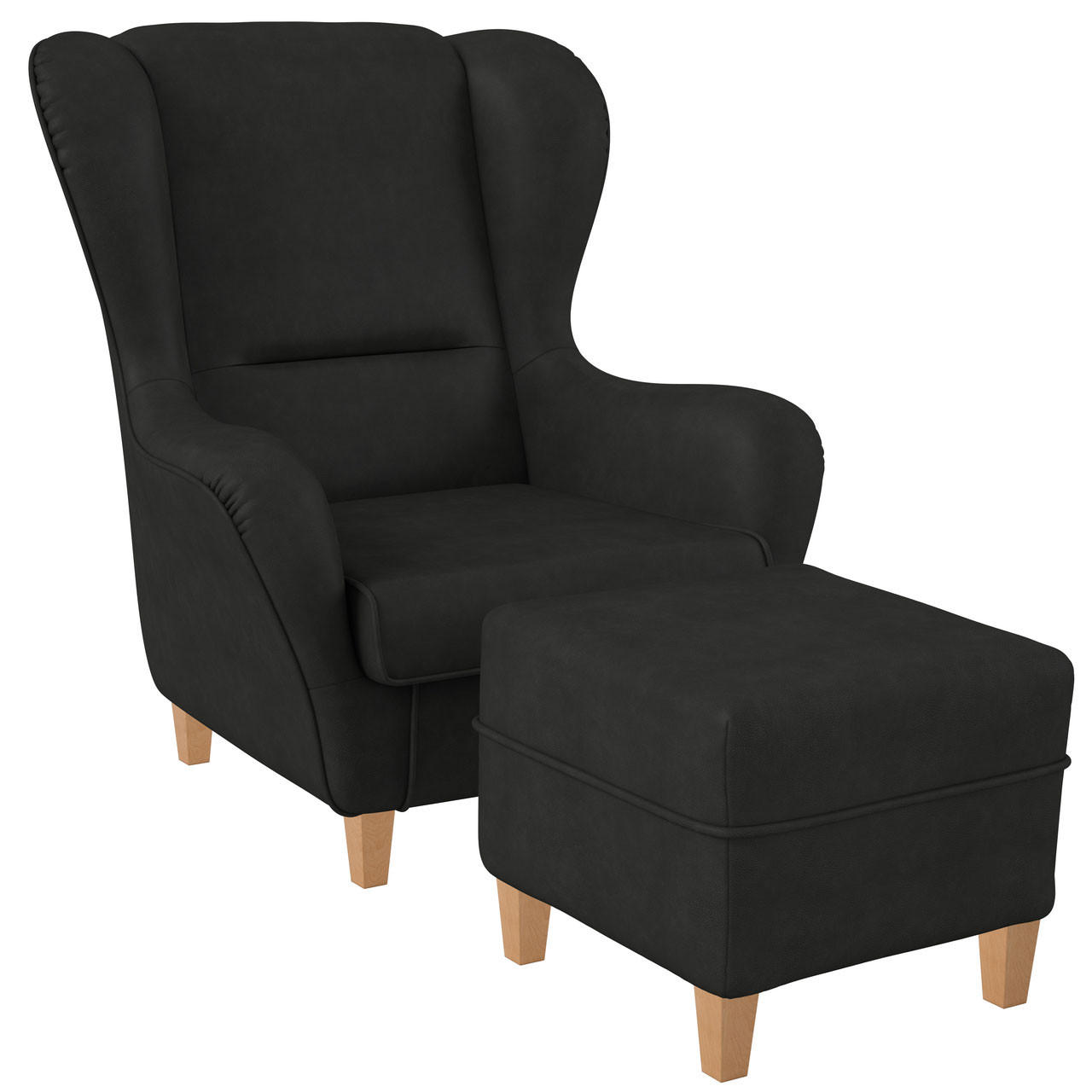 OHRENSESSEL Sofia Relaxsessel mit Hocker | Design Kunstleder Milano Anthrazit - Anthrazit, Textil (920/680/950cm) - Supellex
