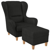 OHRENSESSEL Sofia Relaxsessel mit Hocker | Design Kunstleder Milano Anthrazit - Anthrazit, Textil (920/680/950cm) - Supellex