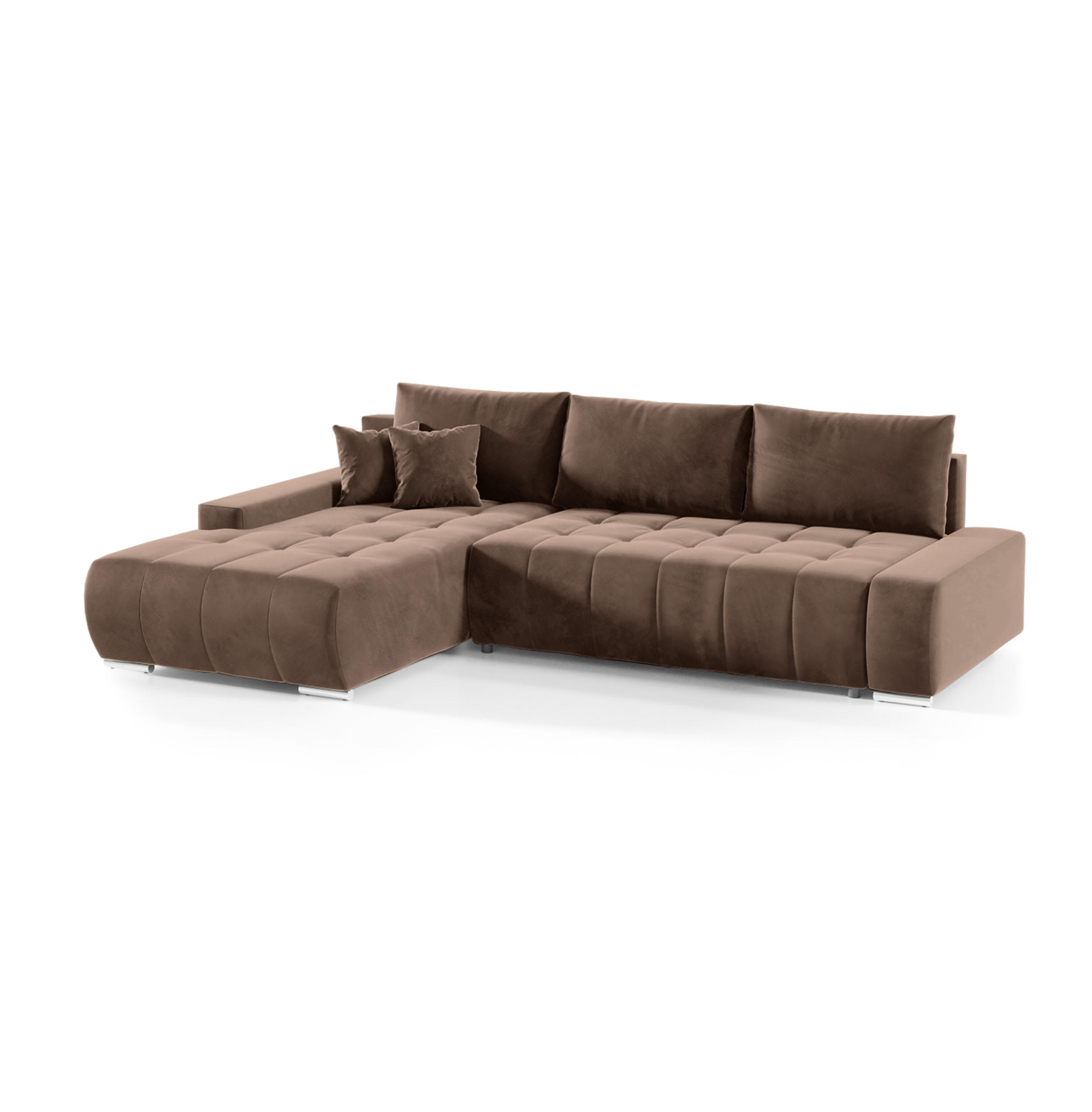 ECKSOFA mit Schlaffunktion Dhaka L, Braun - Dunkelbraun, Textil (185/265cm) - Fedve