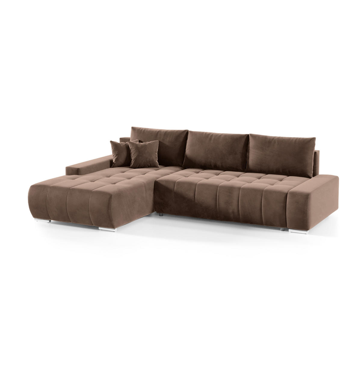 ECKSOFA mit Schlaffunktion Dhaka L, Braun - Dunkelbraun, Textil (185/265cm) - Fedve
