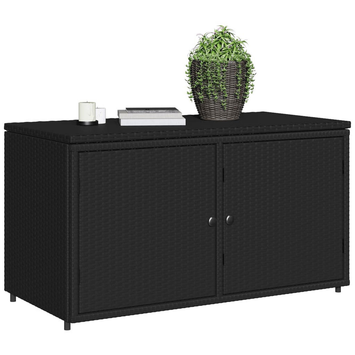 GARTENSCHRANK Schwarz 110x55x60,5 cm Poly Rattan - Schwarz, Kunststoff (110/60.5/55cm) - furnicato