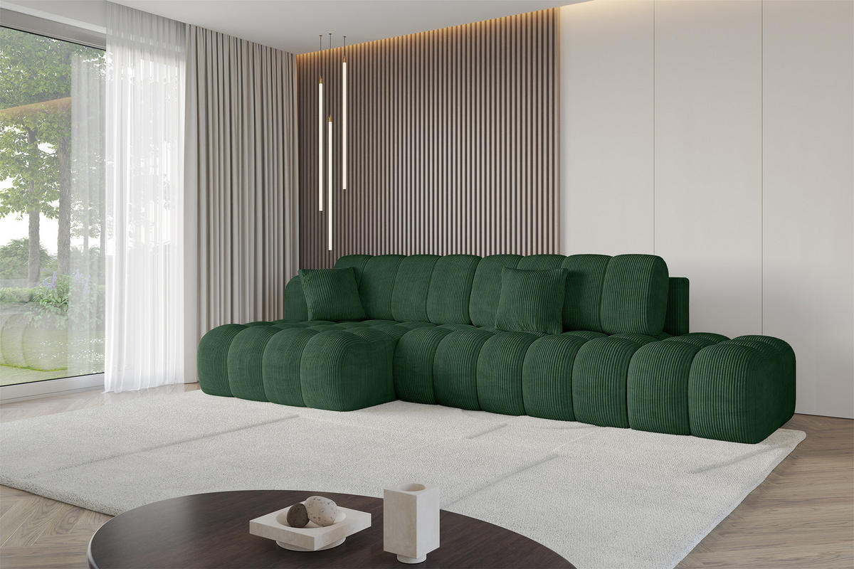 ECKSOFA mit Schlaffunktion Ottomane Links OLEA-L2 321x164x75 Grün Cord - Salbeigrün/Schwarz, Holzwerkstoff/Kunststoff (321/164cm) - ALTDECOR