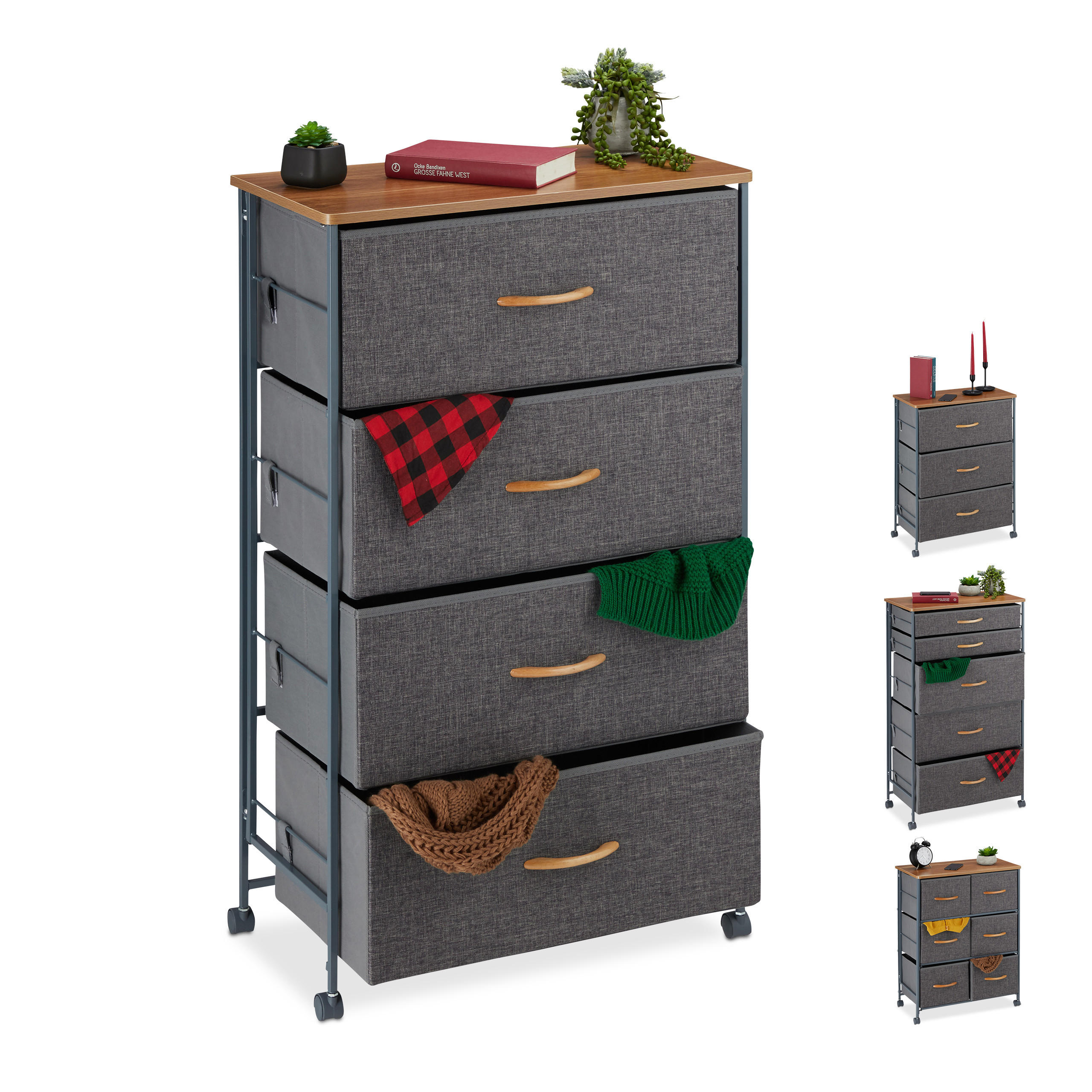 SCHUBLADENSCHRANK - Anthrazit, Holzwerkstoff/Textil (58/93/30cm) - Relaxdays