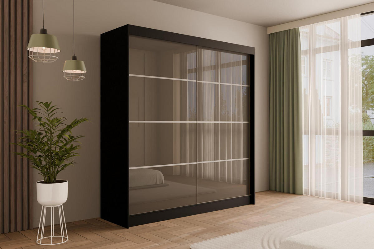 KLEIDERSCHRANK PEKA III - 200 cm - Schwarz|Grau - Schwarz/Grau, Holzwerkstoff (200/215/61cm) - ALTDECOR